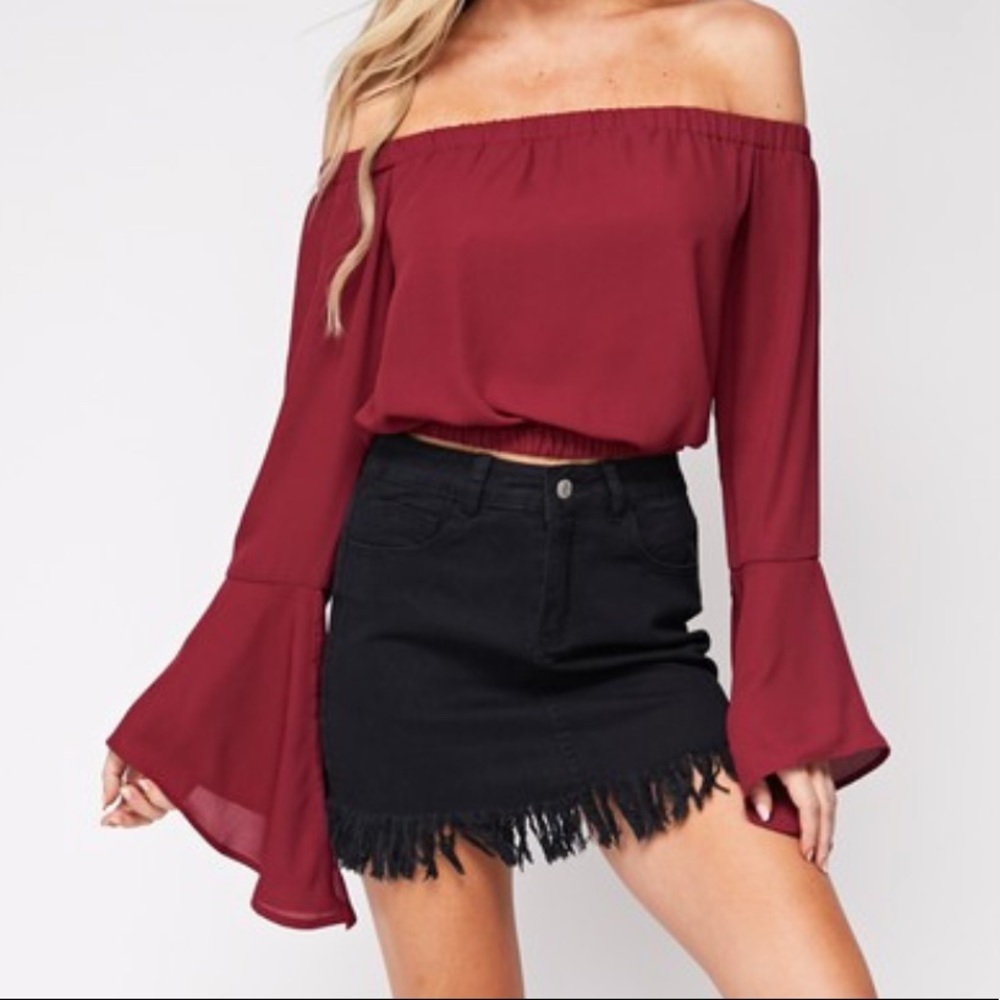 Blue Blush Flare Off Shoulder Top